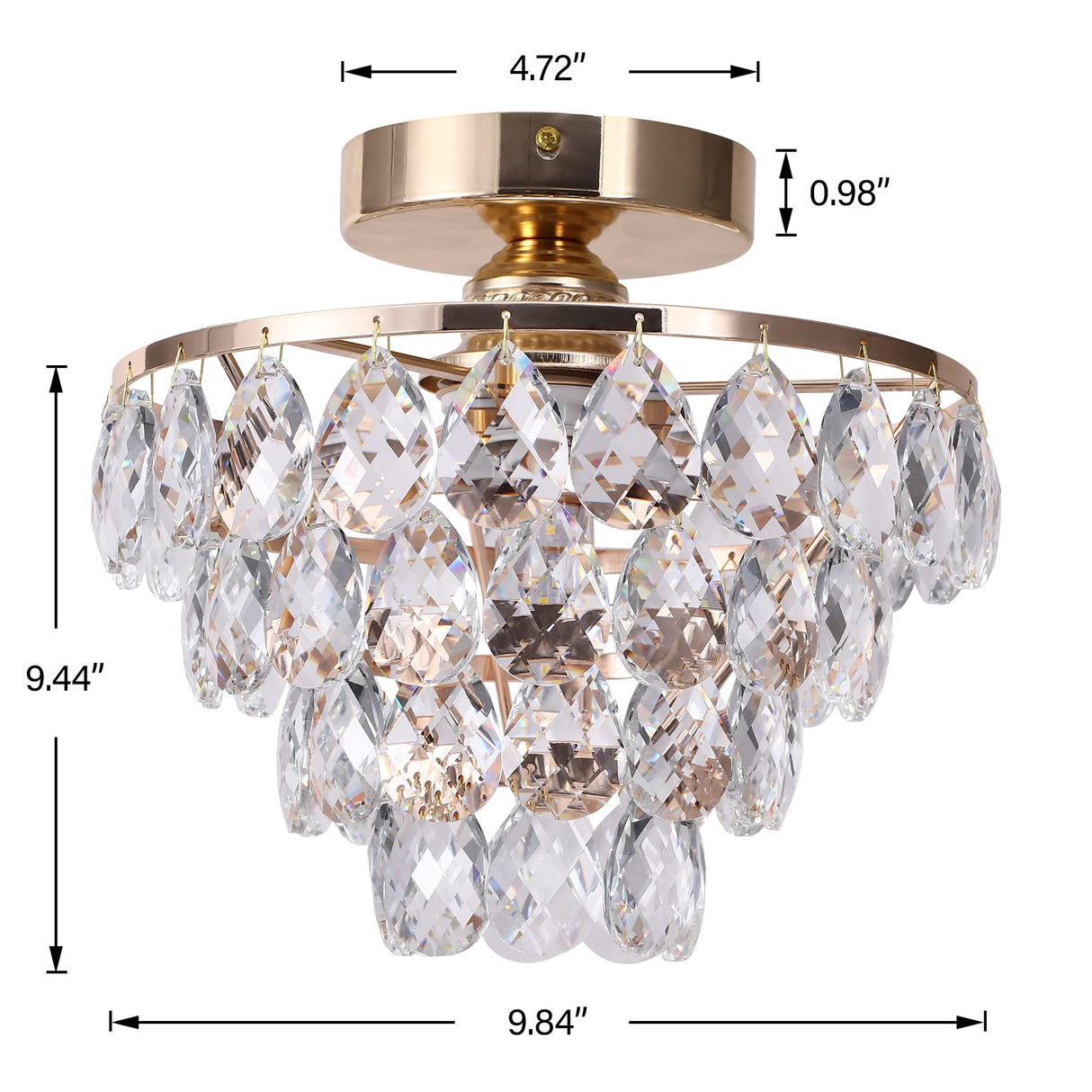 Luupyia Gold Crystal Chandelier Small Modern Chandelier, Mini Ceiling Light Flush Mount Crystal Chandelier Hallway Light Fixtures Ceiling Crystal Light for Hallway Bedroom Hall Living Room Luupyia