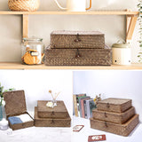 Hipiwe Flat Wicker Basket Bins with Lid - Set of 3 Handwoven Seagrass Storage Basket Shelf Baskets Boxes Multipurpose Home Organizer Bins Boxes for Shelf Pantry Closet,Large Size 14.8"x13" Coffee Hipiwe