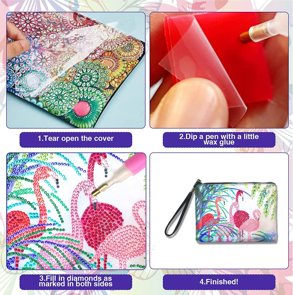 Flamingo Diamond Painting Handbag,5D DIY Flamingo Diamond Painting Clutch Purse Handmade Rhinestone Cross Stitch Handbag Paint by Number Art Craft Wristlet Clutch Bag Zipper Bag for Women Girls Gift EVERMARKET