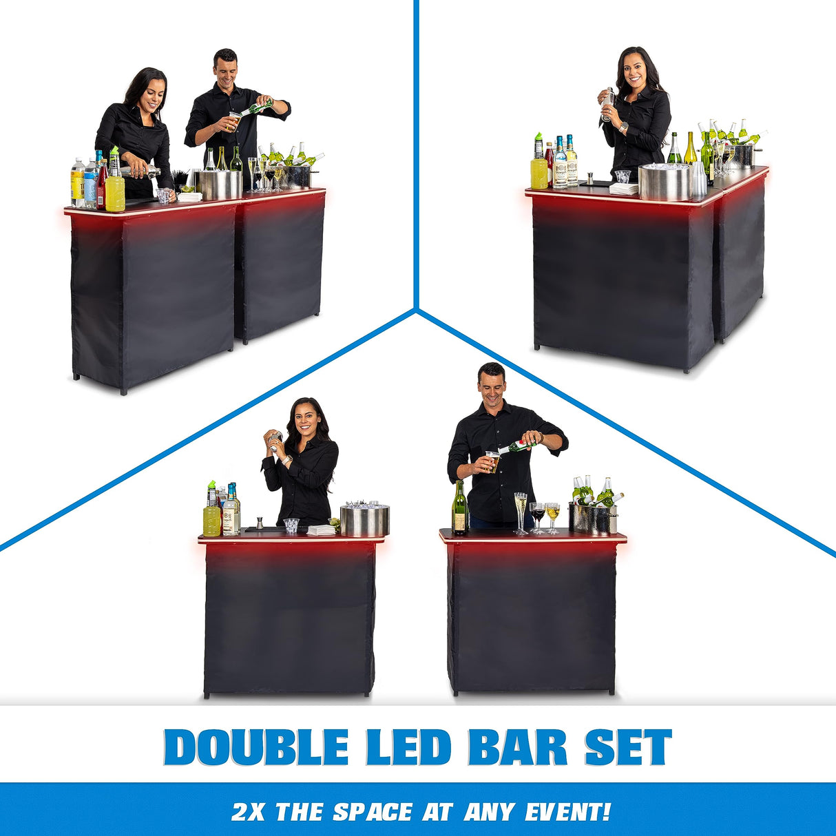 GoPong Double LED Bar Table Set with Carrying Case - Mobile Bartender Station for Events GoPong