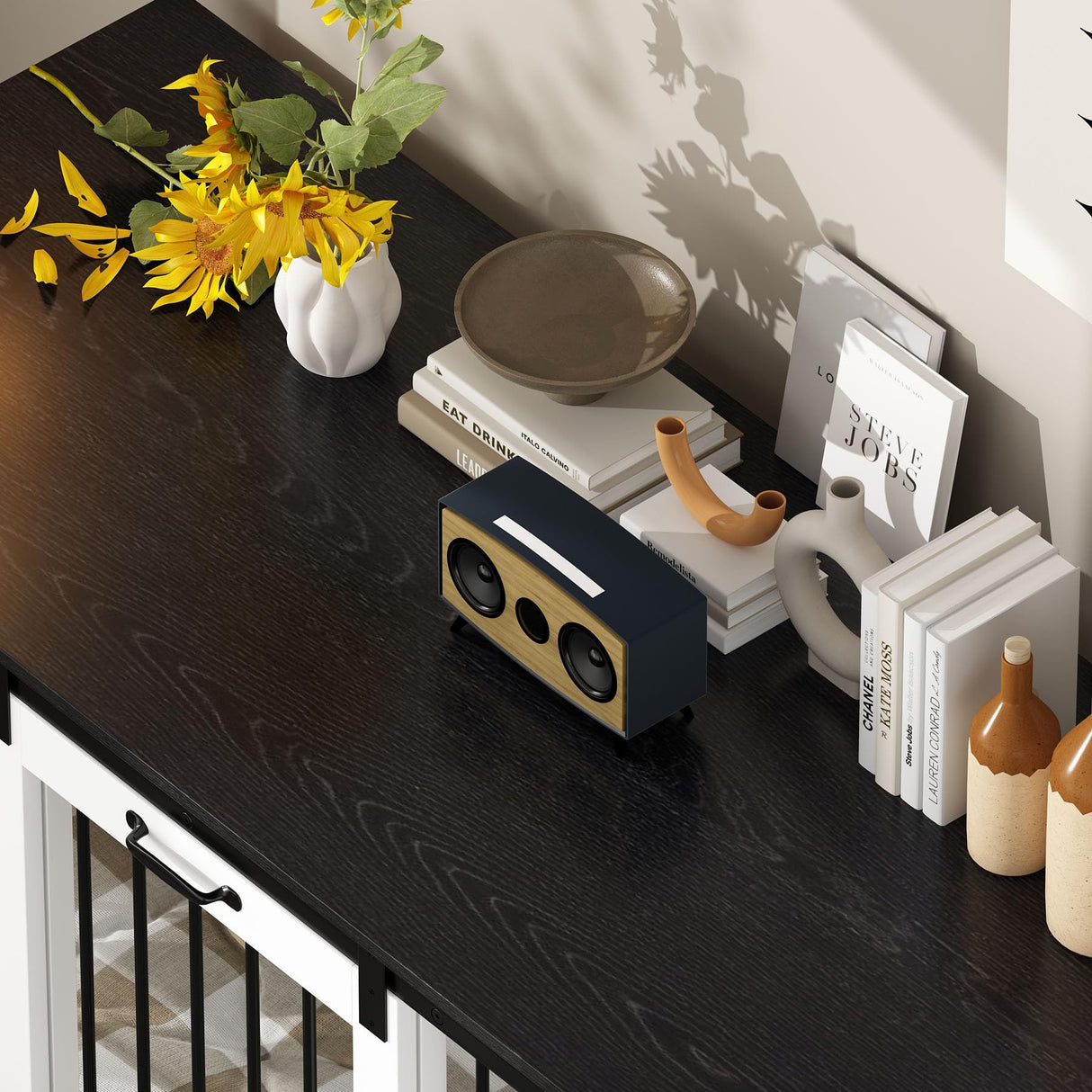 DAWNSPACES Extra Large Dog Crate Furniture, 55" Indoor Heavy Duty Dog Kennel House with Sliding Doors, Furniture Style Dog Crate Table Side End Table TV Stand for XL Large Medium Breed Dogs, White DAWNSPACES