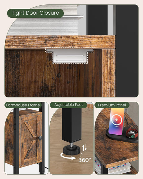 CHOEZON Farmhouse End Table, Narrow Side Table for Small Spaces, Slim Nightstand with Charging Station, with 2 AC Outlets, 1 USB and 1 Type-C Port, for Living Room, Bedroom, Rustic Brown TBZ08UBF CHOEZON