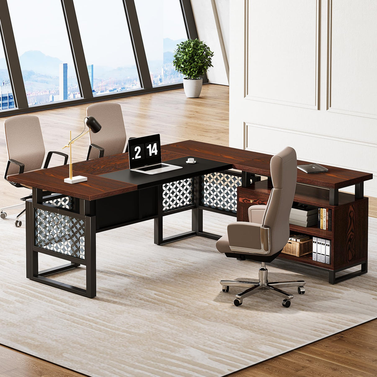 Tribesigns L-Shaped Desk with File Cabinet: 63" Modern Executive Computer Desk with Storage Cabinet and Shelves, Wood Home Office Desk Set, Large Desk Business Furniture Workstation Tribesigns