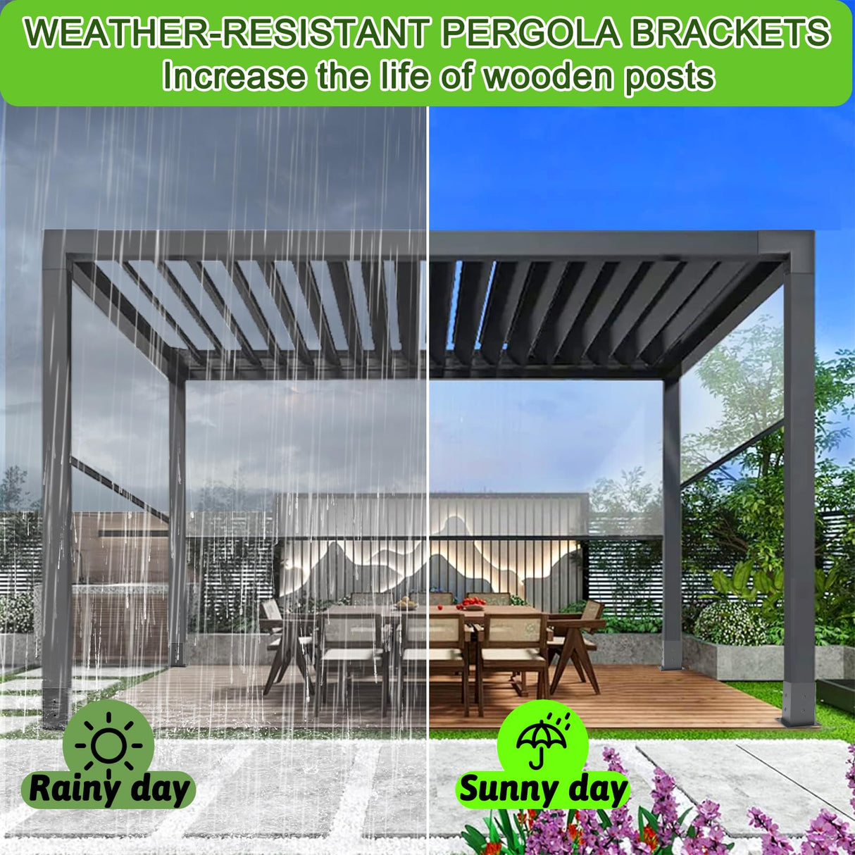 Pergola Brackets Kit 4x4(Actual: 3.5x3.5'') Pergola Kit with Brackets 3-Way Right Angle Corner Bracket Woodworks DIY Post Base Kitp Semoprus