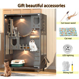 Large Indoor Cat Enclosure, Wooden Large Cat Villa, Indoor/Outdoor Cat Enclosure with Wheels, Multi-Feature Enclosed Cat Houses for Indoor Cats Ventilation Glass Doors, 50" X 36" X 24" HUATOL