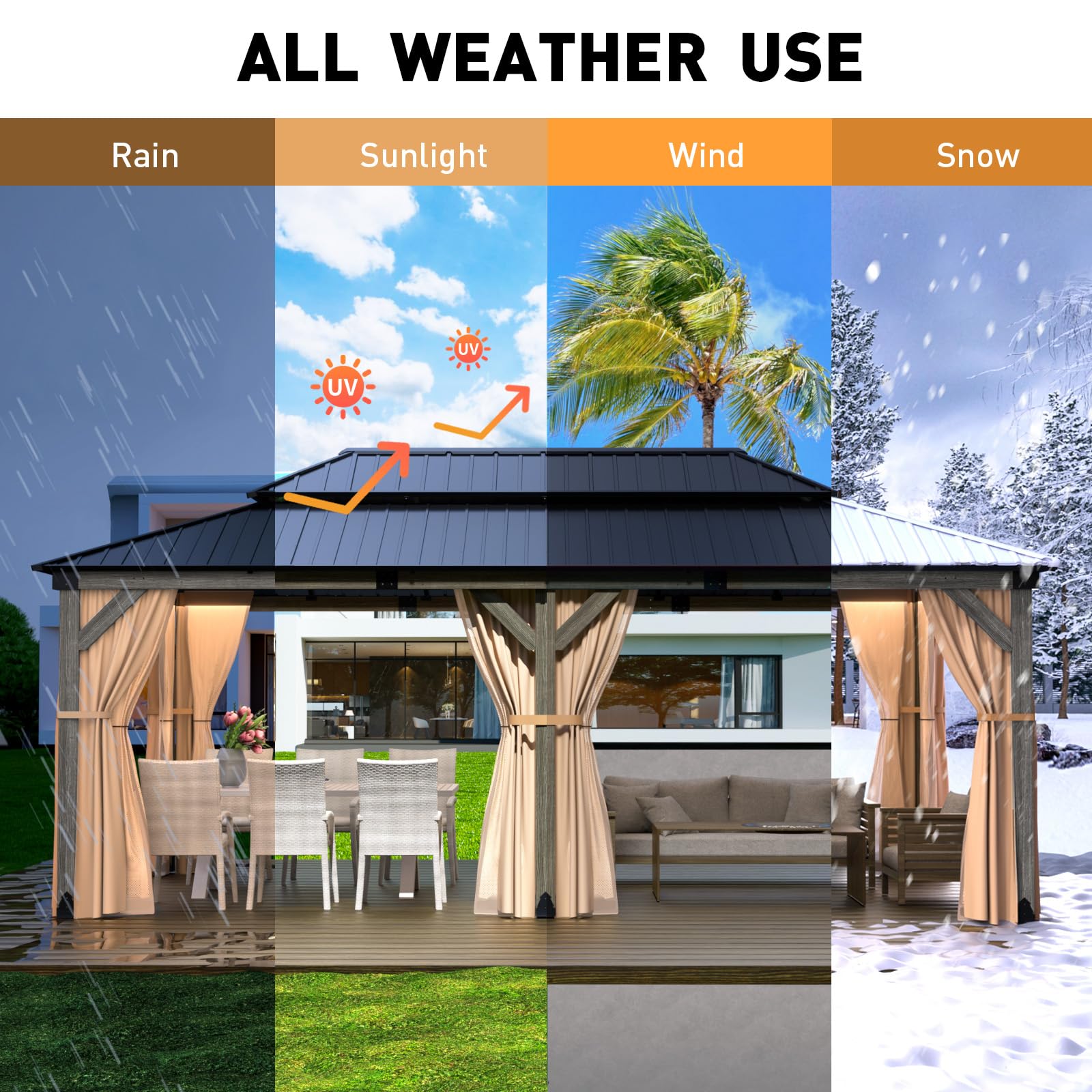 COSIEST 12' X 20' Cedar Wood Gazebo, Outdoor Wooden Gazebo with Double Metal Roof, Netting & Curtains, Hardtop Gazebo for Patio Garden Backyard Pavilion, Grey - WoodArtSupply