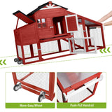 GUTINNEEN Chicken Coop Mobile Hen House with Nesting Box Outdoor Rabbit Hutch Poultry Cage 73.4" with Wheel for 2-4 Chickens, Red GUTINNEEN