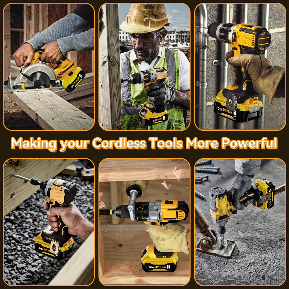 Xmenany 4Pack 20V 6000mAh Replacement for Dewalt 20V Lithium Battery Max DCB200 DCB206 DCB201 DCB203 DCB181 DCB180 DCD/DCF/DCG/DCS Series Xmenany