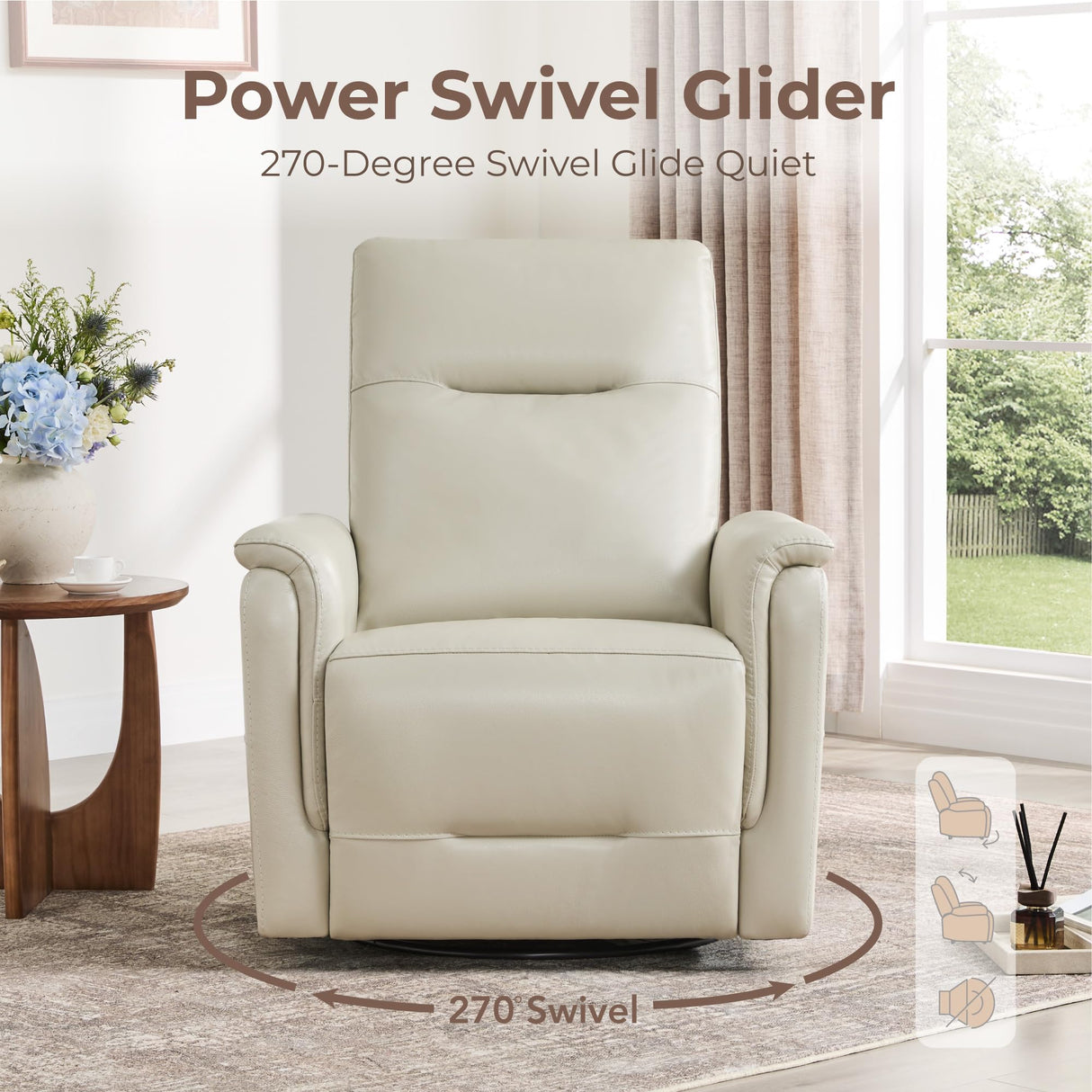Watson & Whitely Genuine Leather Power Recliner Chairs W Power Headrest for Adults, Swivel Glider Recliner Chair W Charging Ports for Living Room, Light Grey Watson & Whitely
