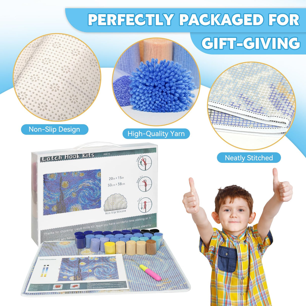 EsLuker.ly Latch Hook Rug Kit DIY Crochet Carpet for Adults Kids Beginners, Starry Sky Patterns Pre-Printed Canvas Yarn Rug Hooking Kits, Creative Craft Home Decor Ideal for Learning Rug Making EsLuker.ly