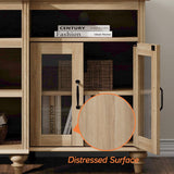 WAMAPT Buffet Cabinet with 4 Glass Doors, Large Coffee Bar Tables Wood Kitchen Storage Cabinets with 9 Storages, Modern Farmhouse Sideboard Credenza for Dining Room, Oak, 70 inch WAMPAT