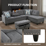 GlasFlength L Shaped Sectional Sofa with Ottoman, Nail-Head Design Leather Right Facing Modern Couches with Cup Holder for Living Room, Bedroom, Office, Black Leather GlasFlength