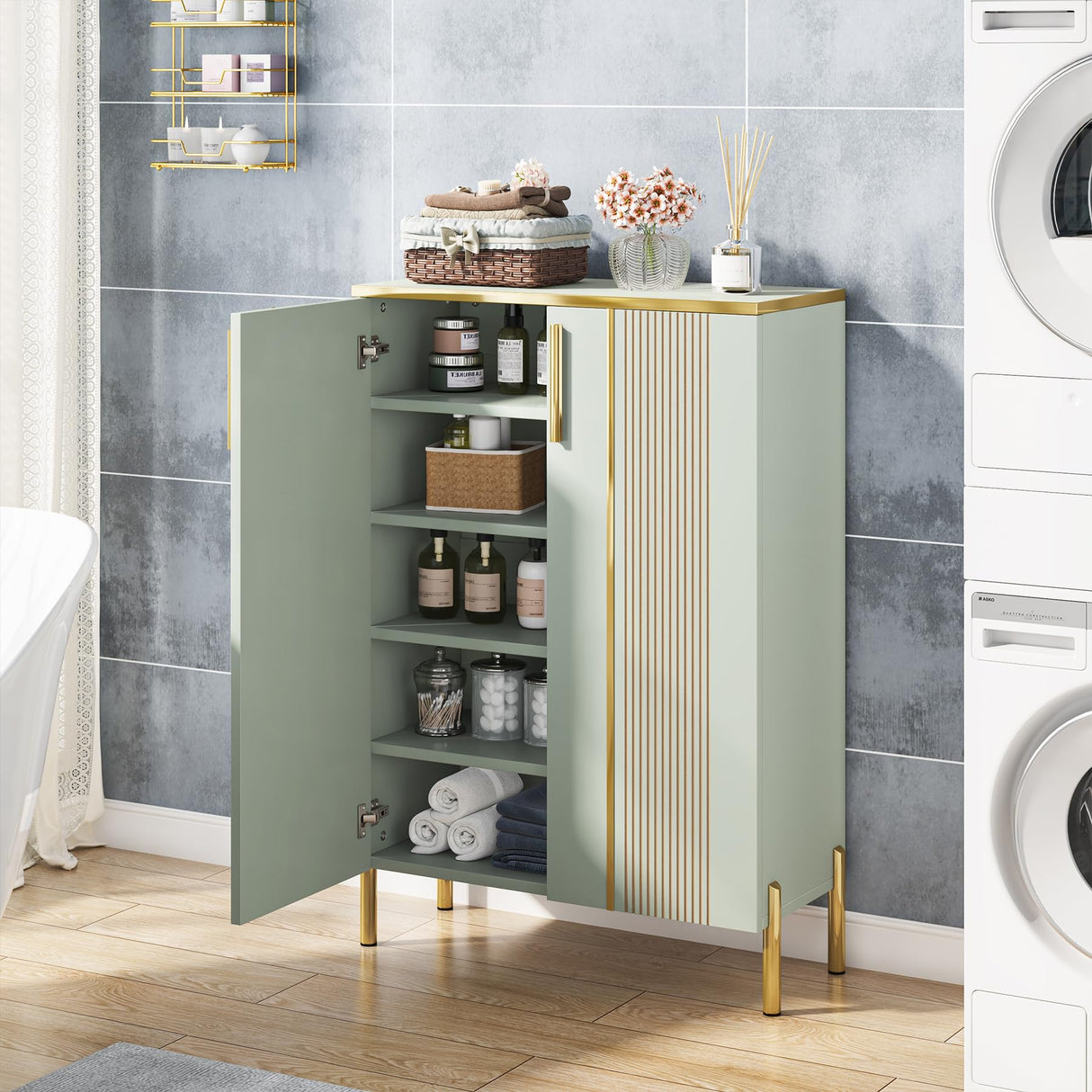 Tribesigns Shoe Cabinet with Doors, 6-Tier Shoe Storage Cabinet with Adjustable Shelves, Wooden Shoes Rack Shoe Storage Organizer for Entryway, Hallway, Closet, Living Room, Light Green Tribesigns