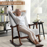 AVAWING Upholstered Rocking Chair with Fabric Padded Seat,Comfortable Rocker Solid Wood for Living Room,Modern High Back Armchair,Adult Single Sofa,Old Man Chair (Grey) AVAWING