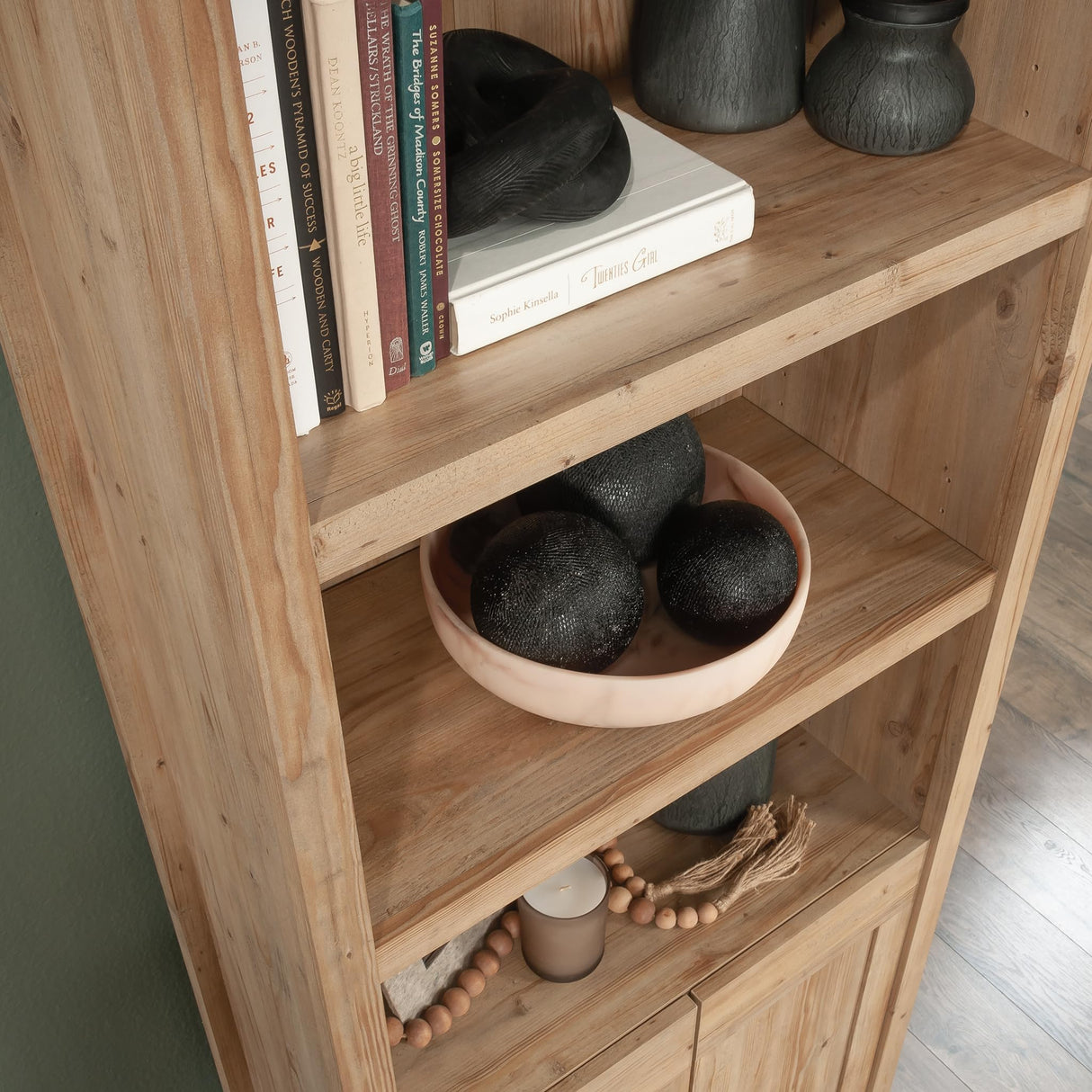 Sauder Select Bookcase with Doors, Khaki Pine Finish Sauder