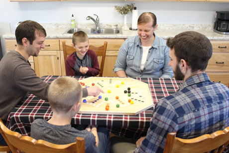 AmishToyBox.com Large Wahoo Marble Game Board Set - 25" Wide - Maple Wood - Double-Sided - with Large 1" Marbles and Dice Included AmishToyBox.com