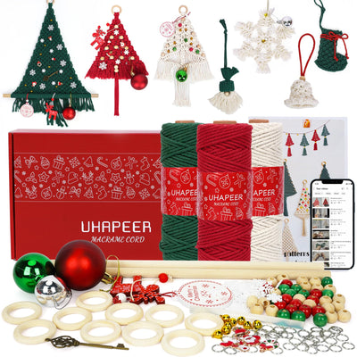 UHAPEER 137PCS Macrame Kits for Adults Beginners DIY Macrame Christmas Tree and Boho Macrame Supplies with 3 mm Macrame Cord Cotton Beads Xmas Ornaments Christmas Decorations Gifts Wall Hanging