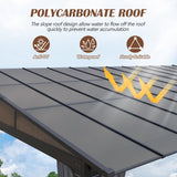 Raysfung 12 x20FT Outdoor Wall-Mounted Hardtop Gazebo, Aluminum Frame Lean to Gazebo with Polycarbonate Roof and Curtains for Patio, Garden, Deck Raysfung