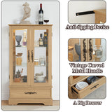 nifoti 47" H Lighted Curio Cabinet Display Case, Glass Cabinets with Adjustable Shelves,Tempered Glass Door and Drawer, Wooden Curio Cabinet with Mirrored Back Pane for Living Room (Light Oak) nifoti