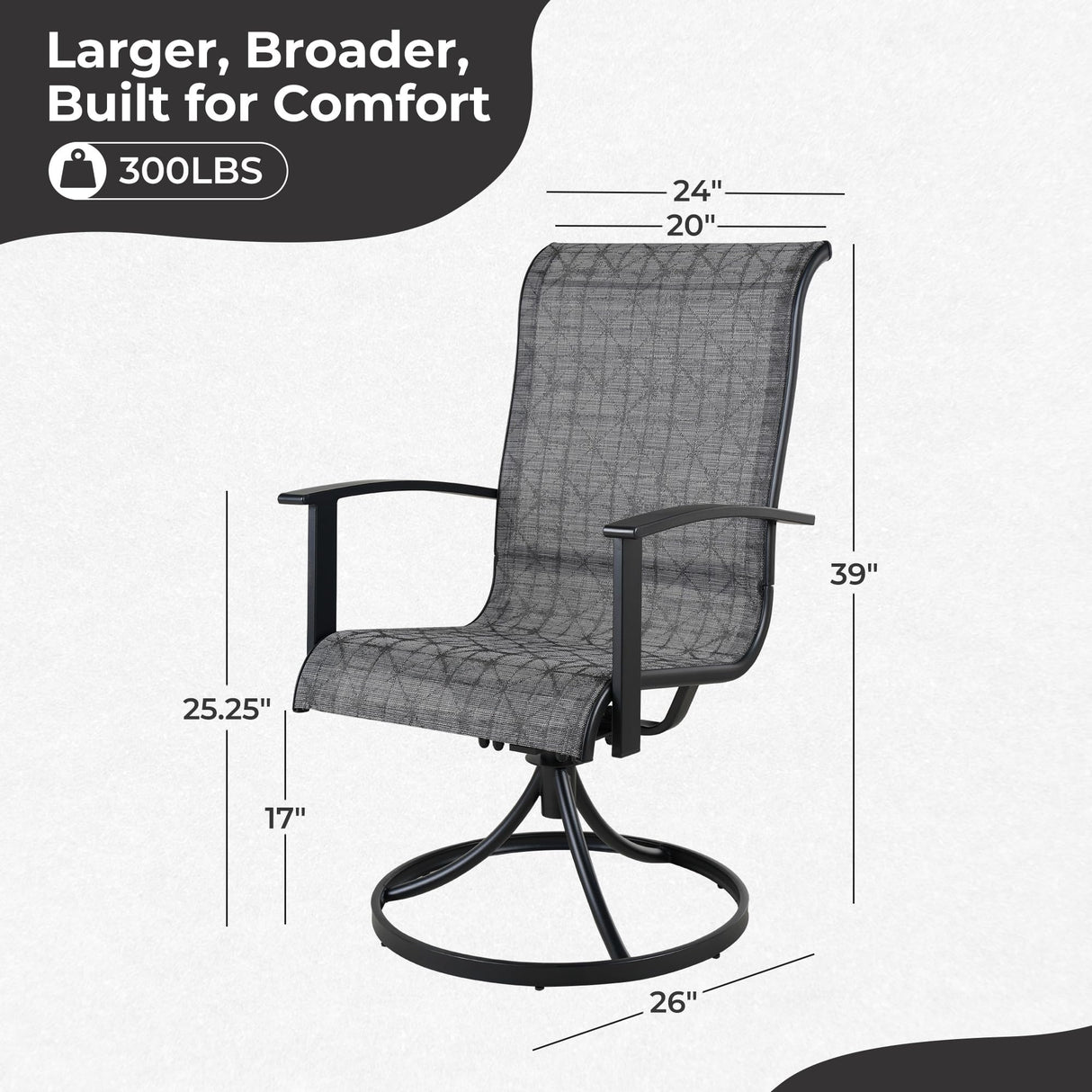 Grand patio Outdoor Swivel Dining Chairs 6-Piece Patio Dining Chair Set Mesh Sling Patio High Back Swivel Rockers, Black & Grey Plaid Grand patio