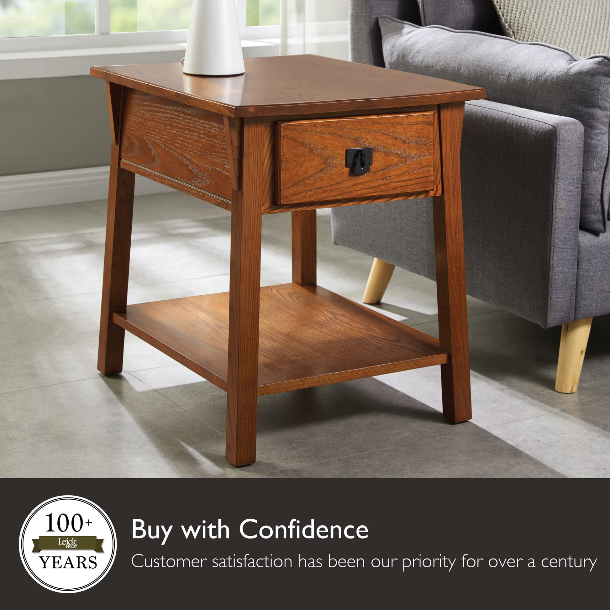 Leick Home 9066-SC Mission End Table with Locking Secret Compartment Made with Solid Wood, for Living Rooms, Russet Finish Side Table with Secret Compartment - WoodArtSupply