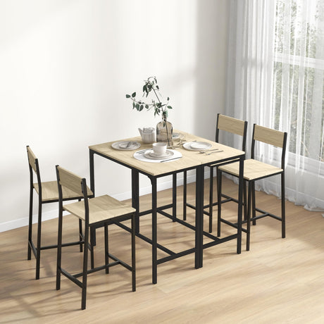 HOMCOM 3 Piece Bar Table and Chairs, Industrial Dining Table Set for 2, Counter Height Kitchen Table with Bar Stools, Breakfast Table Set for 2 for Small Space, Oak HOMCOM