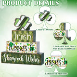 Huquary 4 Pcs Farmhouse St. Patrick's Day Table Sign Irish Table Wood Decorations Shamrock Clover Blocks Lucky Print St. Patrick's Day Tiered Tray Decor for Party Home Desk Huquary
