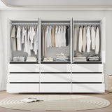 Mhsatyrs Armoire Wardrobe Closet with Drawers：75" Large White Wardrobe Closet Cabinet with 6 Doors for Hanging Clothes, Modern Wooden Bedroom Armoires with 9 Drawers and Storage (B+B+B, 94.5") Mhsatyrs