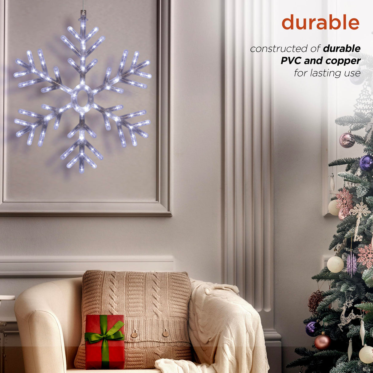Alpine Corporation 24"H Indoor/Outdoor Hanging Snowflake Decoration with LED Lights Alpine Corporation