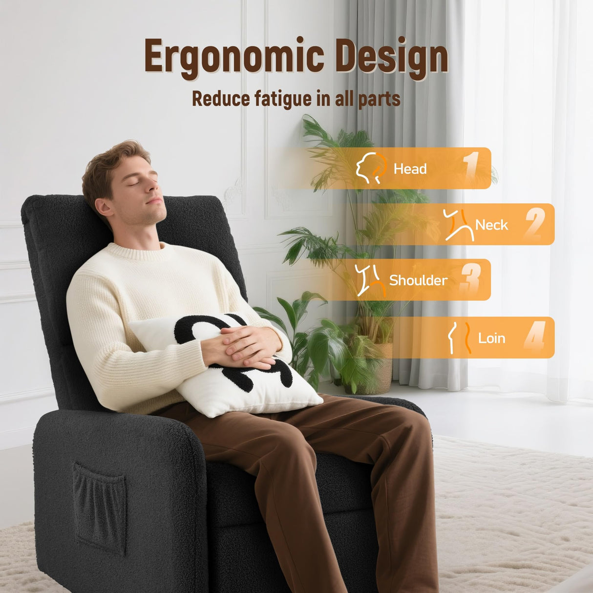 Korser 360° Swivel Glider Chair, Rocking Chair Nursery with Side Pockets, Deep Cushioned Seat, Nursery Chair with Steel Structure Base, Sherpa Swivel Chairs for Living Room, Bedroom, Baby Room Korser