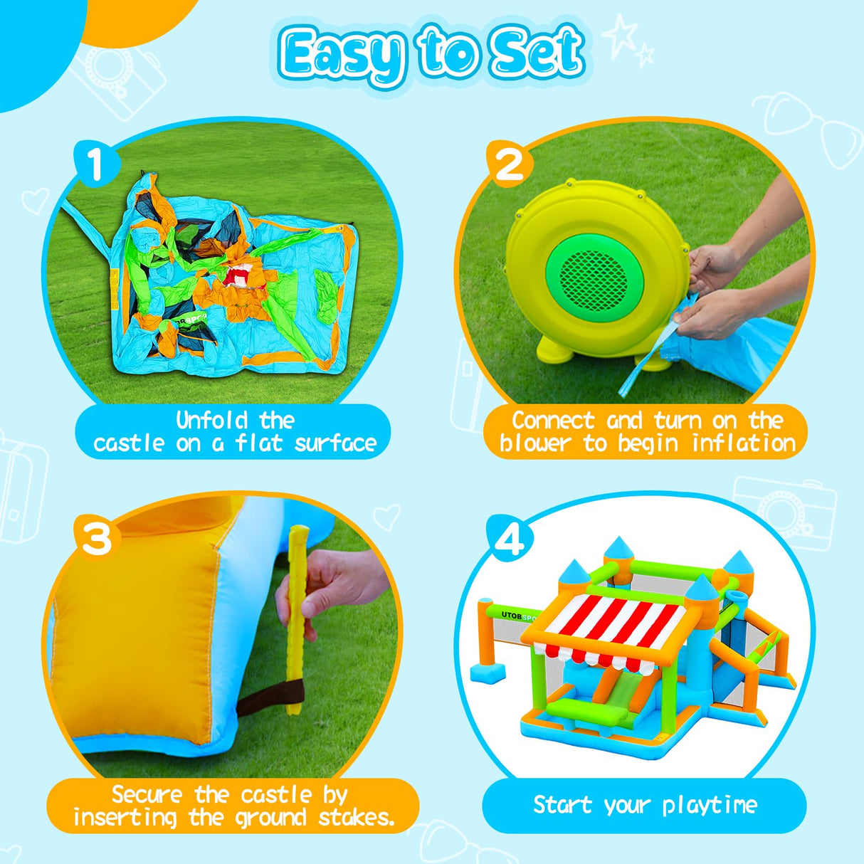 Inflatable Bounce House 176x136x80 inch Large Bounce Castle, with Blower, Ball Pit, Ball net, Ball Goal, for Indoor Outdoor Kid Sports/Playtime/Backyard Playground/Birthday Party UTOBSPORT