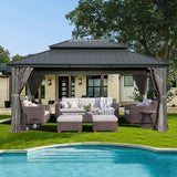 Domi 10’ X 14’ Hardtop Gazebo Canopy with Netting & Curtains, Outdoor Aluminum Gazebo with Galvanized Steel Double Roof for Patio Lawn and Garden, Gray domi outdoor living