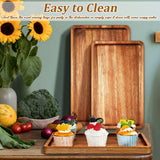 6 Pcs Wooden Tray Wood Serving Tray Set Wood Board for Food Rectangular Wooden Serving Platters Wooden Plates Serving Board for Cheese Appetizer Charcuterie Food Vegetables Dessert Home Party, 3 Sizes Qunclay