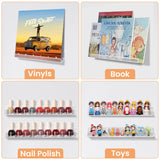 upsimples 8 Pack Vinyl Record Wall Mount Shelves, 12" Vinyl Holder for Album Record Storage & Display, Clear Acrylic Floating Shelves for Wall Decor, Kids Bookshelf, Magazine Rack, Picture Ledge upsimples