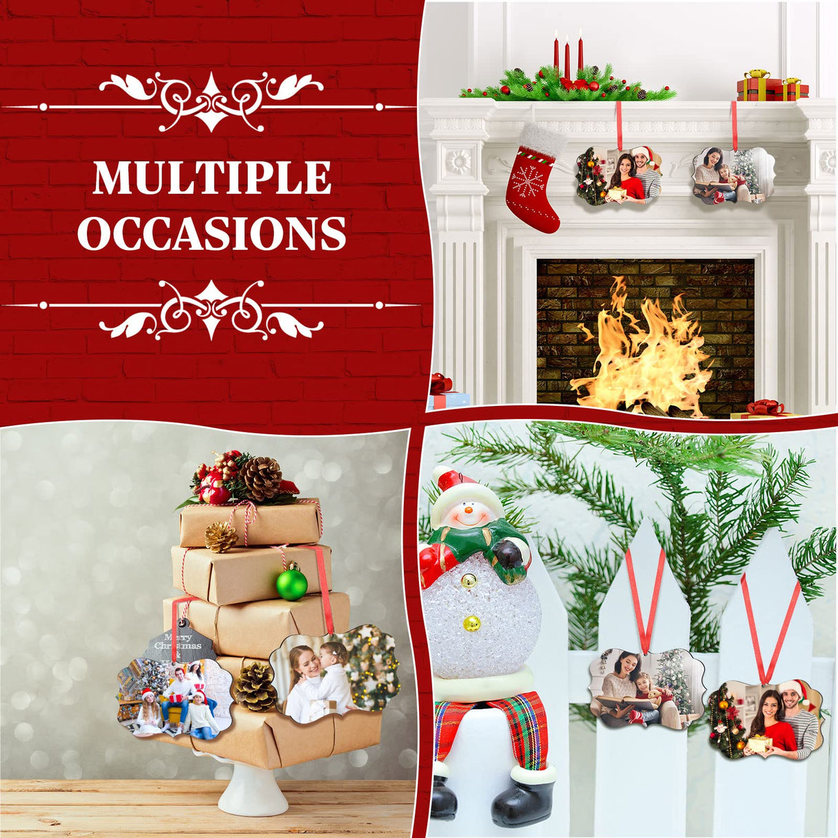 48 Pcs 4.3" x 2.8" Christmas Sublimation Ornament Blanks MDF Board Personalized Sublimation Printing Hanging Ornaments Christmas Ornaments Double Sided Heat Transfer Pendant with Rope for DIY Decor Yookeer