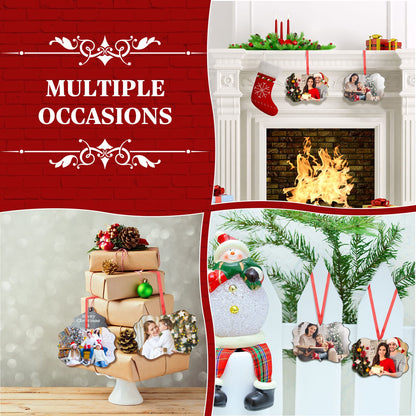 48 Pcs 4.3" x 2.8" Christmas Sublimation Ornament Blanks MDF Board Personalized Sublimation Printing Hanging Ornaments Christmas Ornaments Double Sided Heat Transfer Pendant with Rope for DIY Decor