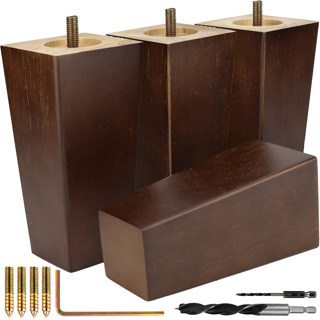 Airy Abode Walnut Brown Square Furniture Legs Set of 4 - Pick Your Size and Color Airy Abode