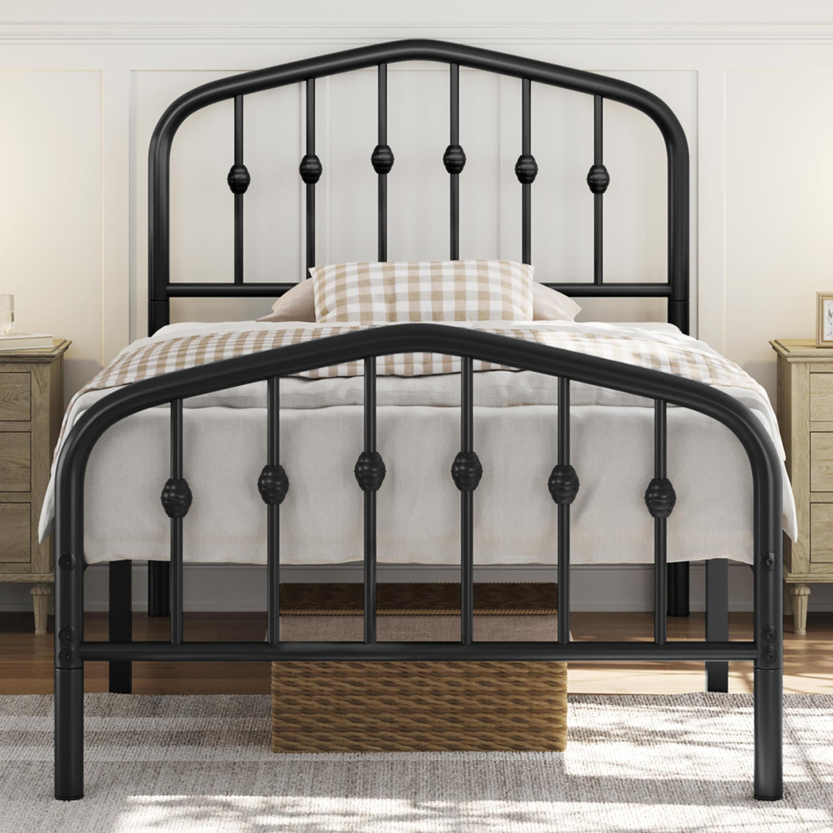 Yaheetech Metal Bed Frame Twin Size Metal Platform Bed Frame with Victorian Style Headboard/Footboard/Easy Assembly/No Box Spring Needed/Black Yaheetech