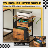 NASHZEN File Cabinet Printer Stand, Mobile Filing Cabinet with 2 Storage Drawers, for Hanging A4, Letter Size File Folders, Open Shelf with Storage Bag and Hooks Home Office, Rustic Brown NASHZEN