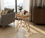 FINECASA Rattan Side Table with Wicker Tray Top 20x23'', Boho Hand-Woven End Table, Small Round End Table with Hairpin Legs, Coffee Table Set for Living Room, Bedroom (Handcraft) FINECASA