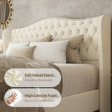 SwnftWinnt King Size Bed Frame with Tall Headboard Upholstered Bed Frame King Platform Bed Luxury Wingback Headback No Box Spring Needed, Mattress Foundation, Easy Assembly-Beige SwnftWinnt