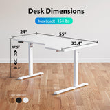 Agilestic L-Shaped Standing Desk, 55 Inch Height Adjustable, Sit & Stand for Home Office, Ergonomic Computer Table with Splice Board, White Agilestic