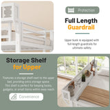 MoproBeti Twin Size Loft Bed with Stairs, Metal Loft Beds Twin with Storage Shelves, Adults Loft Bed with Wardrobe, Heavy Duty High Lofted Bed for Kids Teens,White + White Stair MoproBeti