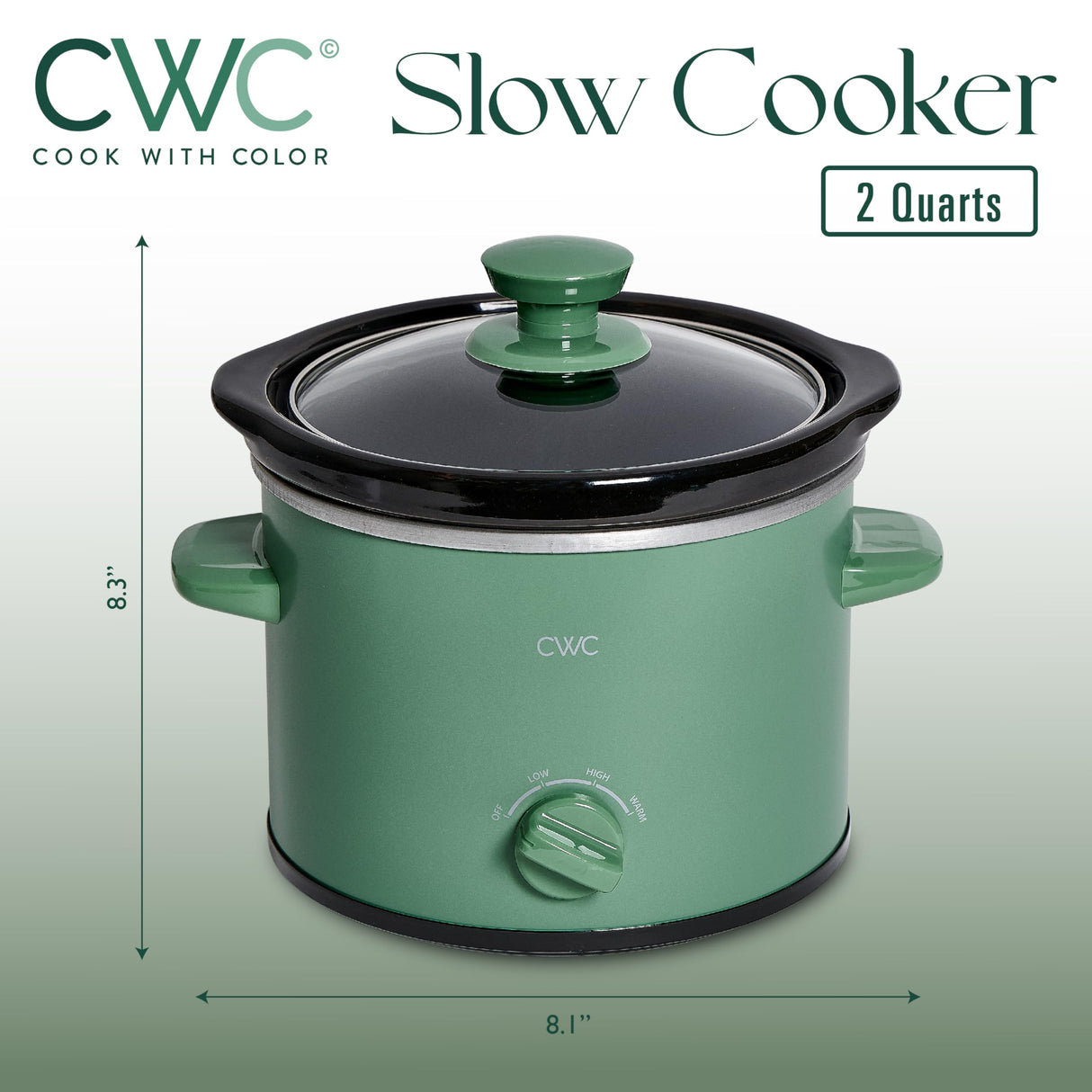 COOK WITH COLOR 2QT Mini Electric Round Slow Cooker - Adjustable Settings, Removable Stoneware Pot, Tempered Glass Lid, Dishwasher Safe, Cool-Touch Side Handles, Dark Sage COOK WITH COLOR