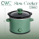 COOK WITH COLOR 2QT Mini Electric Round Slow Cooker - Adjustable Settings, Removable Stoneware Pot, Tempered Glass Lid, Dishwasher Safe, Cool-Touch Side Handles, Dark Sage COOK WITH COLOR