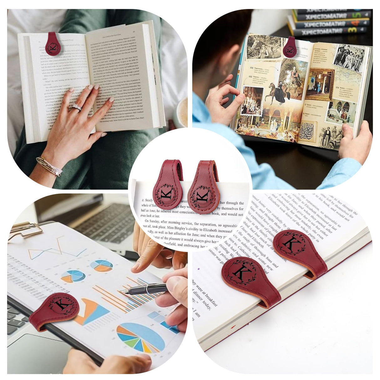 2PCS Magnetic Bookmarks, Magnetic Leather Bookmark with Initial, Double-Sided Magnetic Bookmarks for Women, Bookmark Clip Gift for Book Lover Readers Men Women Teachers Students, Book Accessories (K) Mity rain