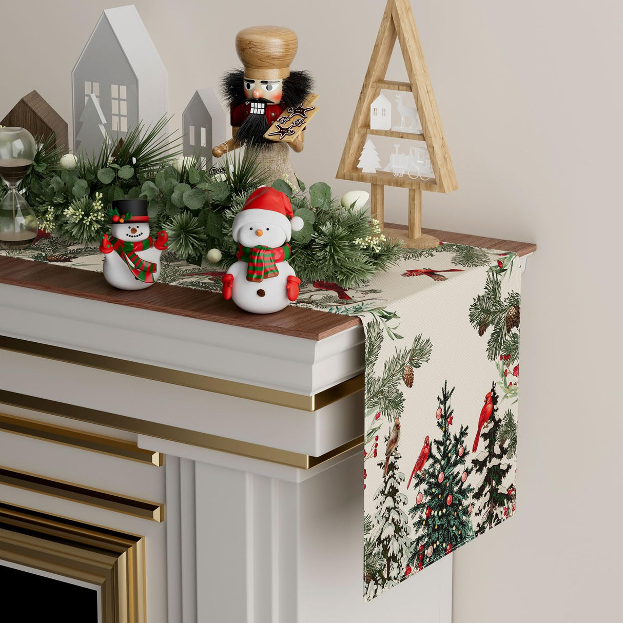 XCHI Cardinal Birds Winter Pine Tree Christmas Xmas Table Runner Table Decoration for Home Kitchen Dining Holiday Decor 13x72 Inch XCHI
