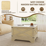 HAIOOU Farmhouse Coffee Table with Storage,Square Lift Top Coffee Table for Living Room with LED Light,Small Rustic Center Table for Small Space Bedroom Home Office(Natural,Rattan) HAIOOU