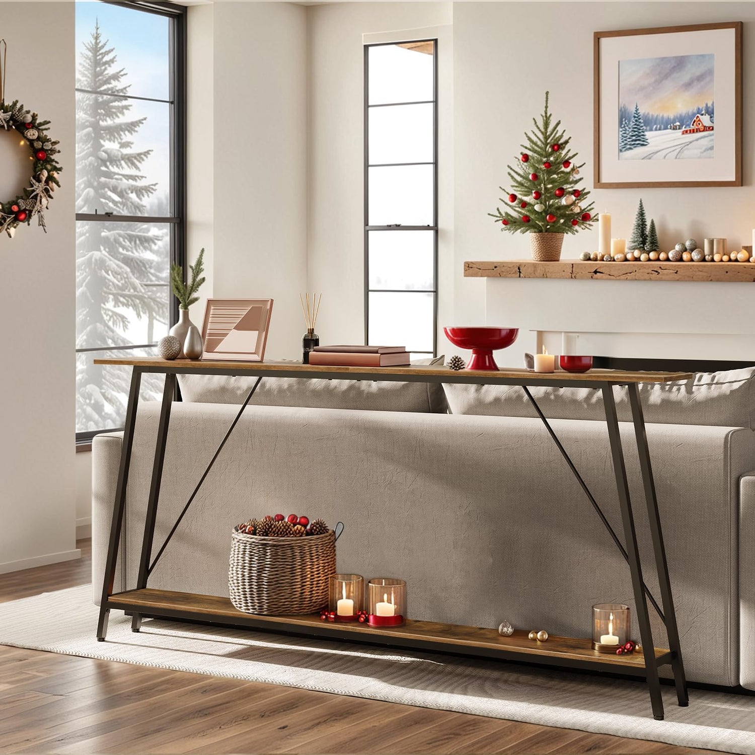 YATINEY 71" Console Table, Narrow Entryway Table, Extra Long Sofa Tables, Industrial Hallway Table for Entryway, 2-Layer Console Sofa Table Behind Couch, Rustic Brown and Black CT18BR YATINEY