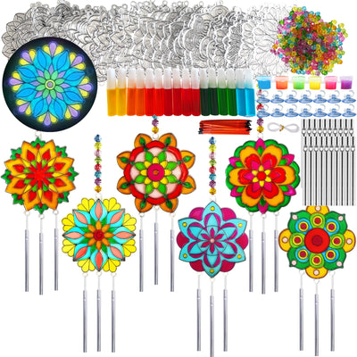 Ayhuhra 30 Sets Mandala Suncatchers Wind Chimes Craft Kits DIY Window Art Suncatcher Mandala Flower Craft Art Kit for Spring Summer Party Activities Art Project Party Favors